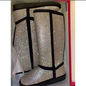 Rhinestone Tall Black Winter Boots